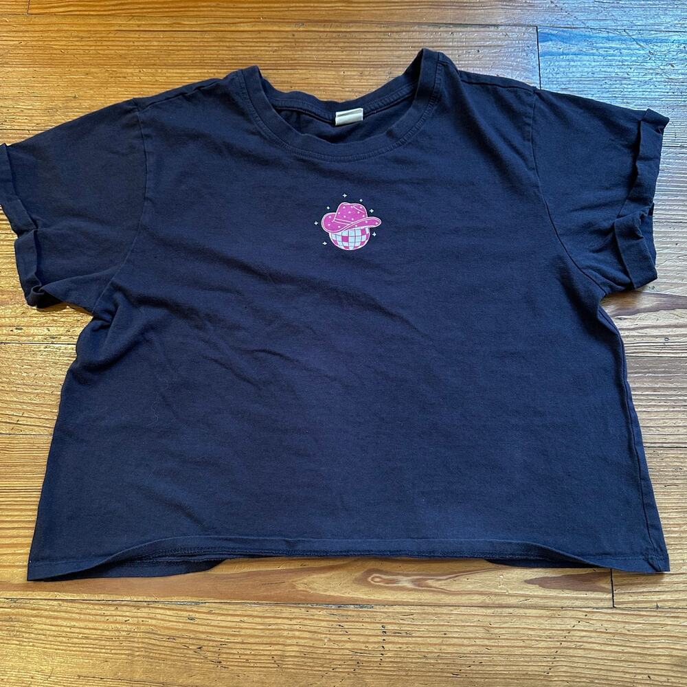 Darling‎ Blue gray disco skeleton cropped short sleeve shirt SIZE XL